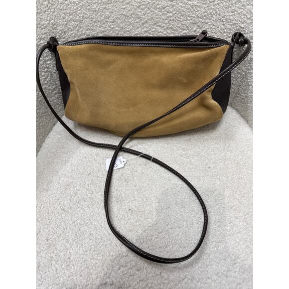 Loewe Suede Leather Crossbody Bag Brown Black Logo Embossed Shoulder Purse - Picture 3 of 9